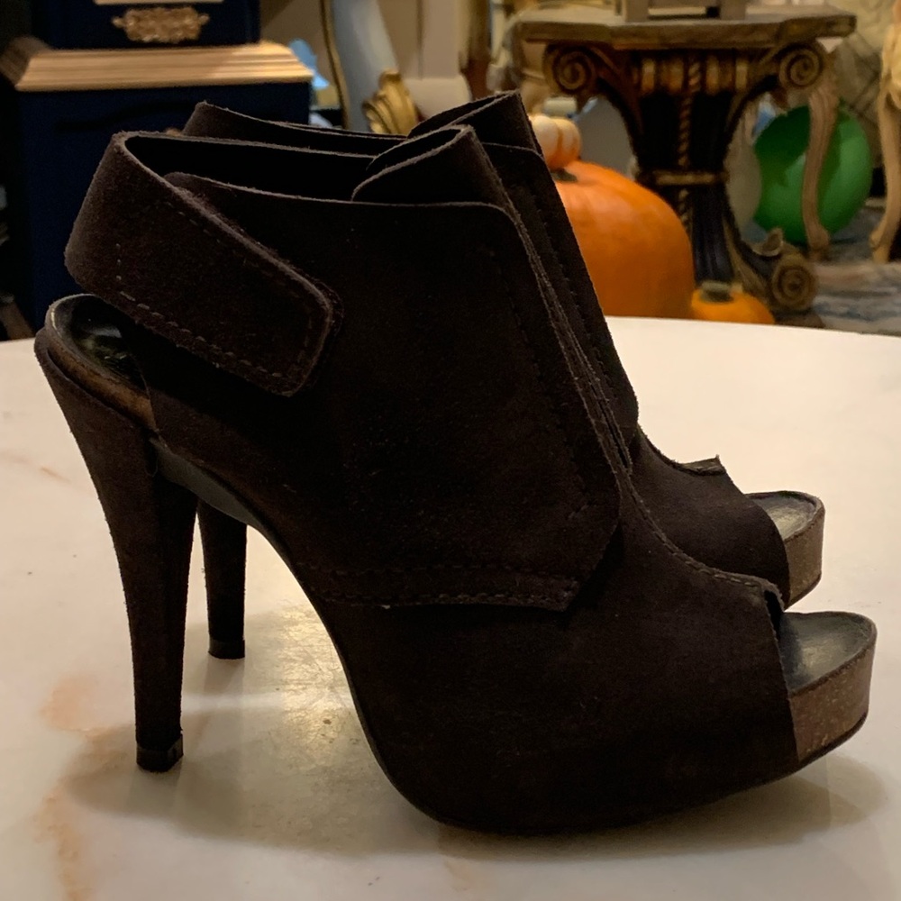 Pedro Garcia Dark Brown Suede Peep-Toe Heels Size 37/US 6.5